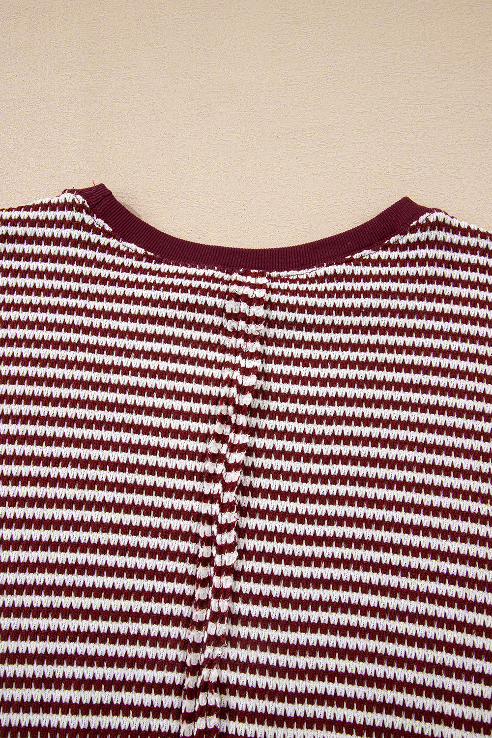 Red Stripe Ribbed Trim Drop Shoulder Long Sleeve Oversized Top
