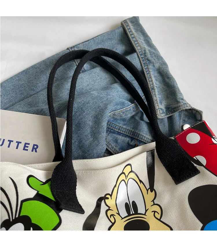 DisneyCartoon Mickey Fashion Versatile LargeCapacity Canvas Shoulder Bag Women's Casual Versatile Tote Bag Student Class Handbag