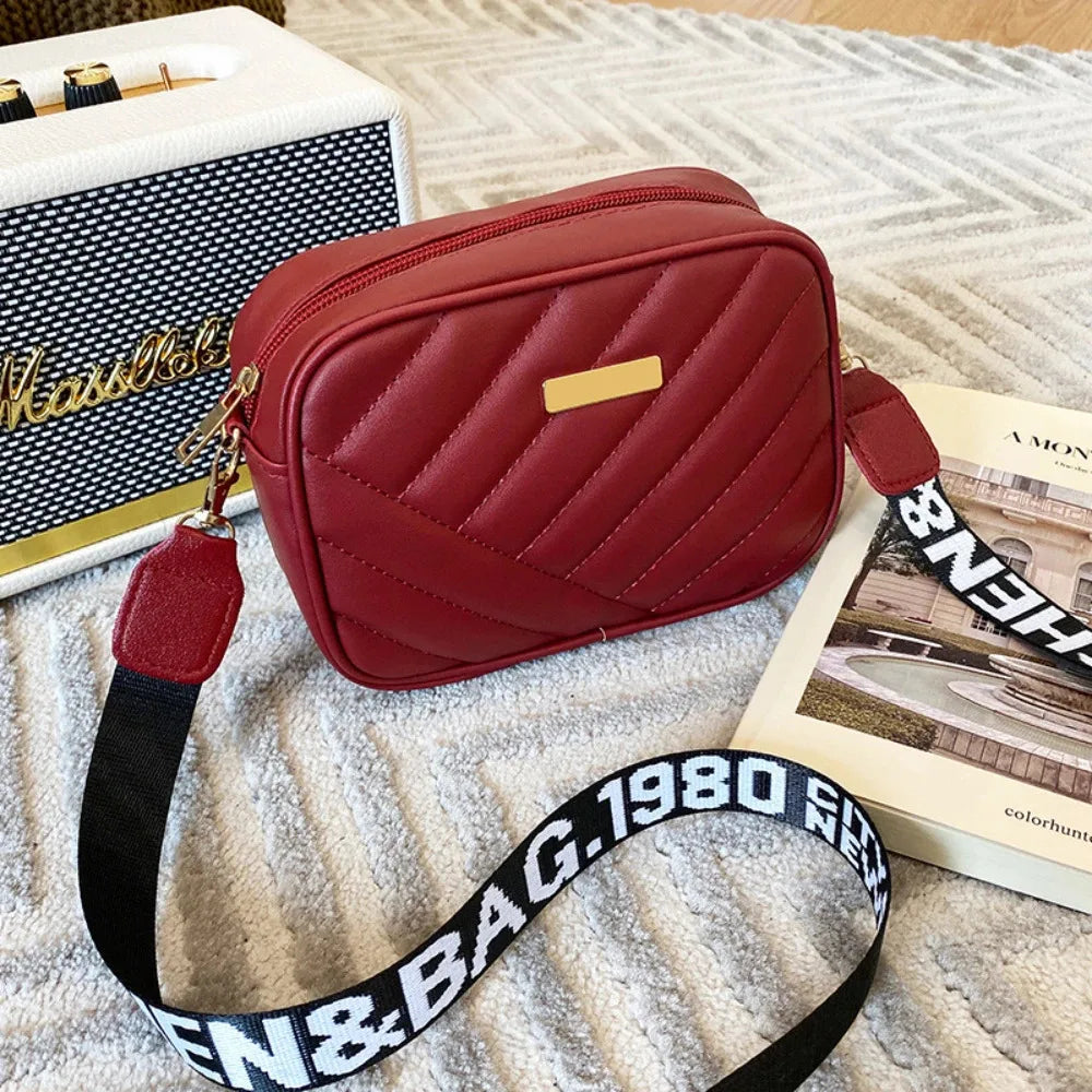 High quality women's PU rolling strip camera bag shoulder bag mobile phone bag casual crossbody bag