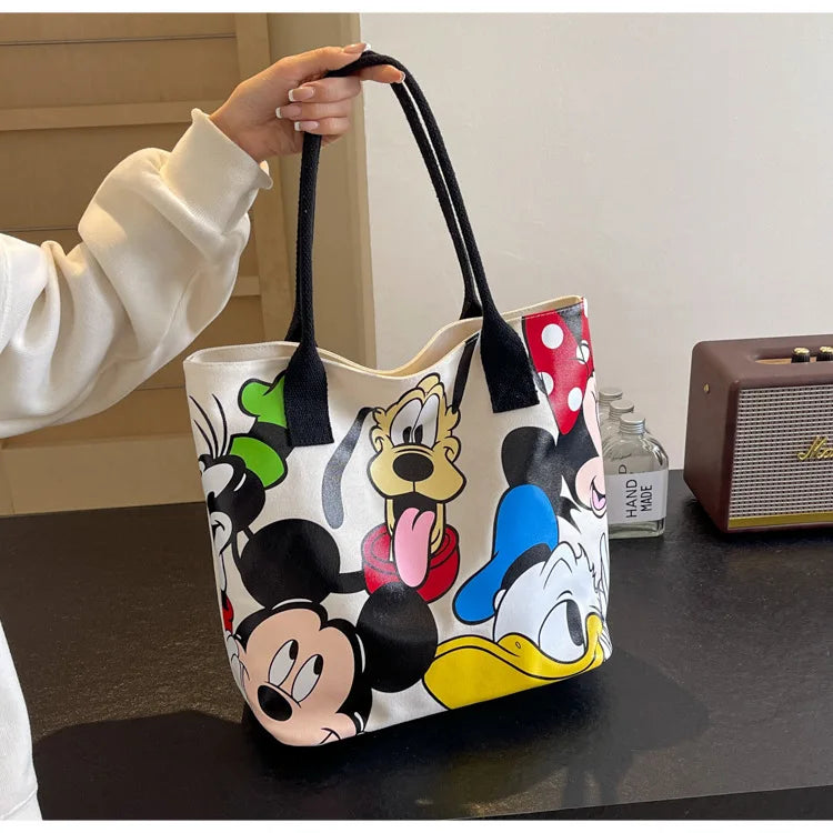 DisneyCartoon Mickey Fashion Versatile LargeCapacity Canvas Shoulder Bag Women's Casual Versatile Tote Bag Student Class Handbag