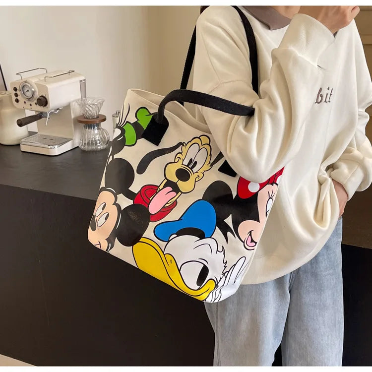 DisneyCartoon Mickey Fashion Versatile LargeCapacity Canvas Shoulder Bag Women's Casual Versatile Tote Bag Student Class Handbag