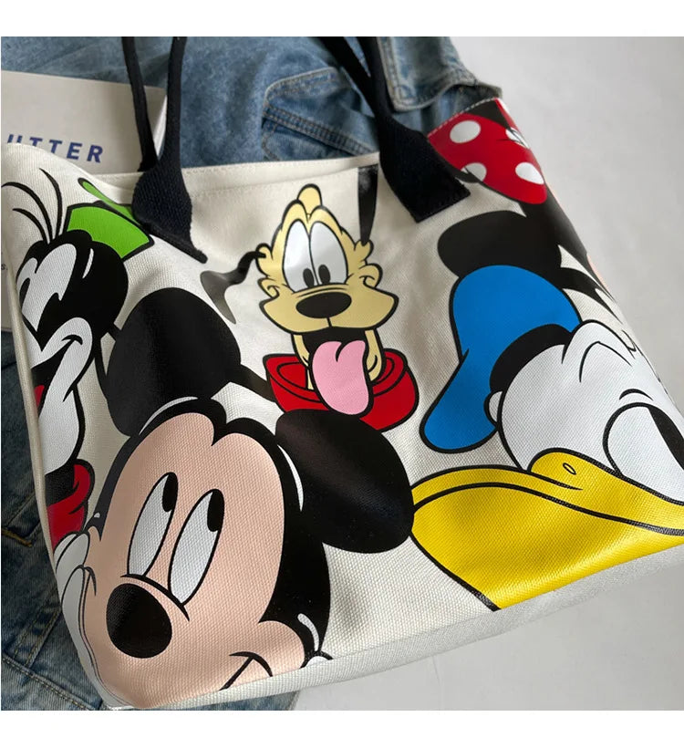 DisneyCartoon Mickey Fashion Versatile LargeCapacity Canvas Shoulder Bag Women's Casual Versatile Tote Bag Student Class Handbag